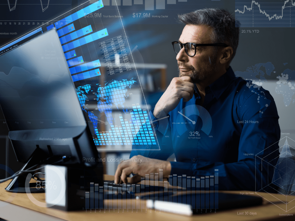 man working on data management